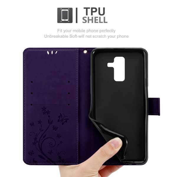 Samsung Galaxy A6 PLUS 2018 Skal Fodral i blomdesign Mobilskydd Case Cover med magnetisk stängning, ståfunktion och kortplatser