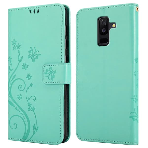 Deksel til Samsung Galaxy A6 PLUS 2018 Lommebokdeksel i blomster design med magnetisk lukking, stativfunksjon og kortplasser