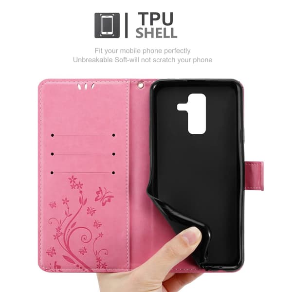 Samsung Galaxy A6 PLUS 2018 Skal Fodral i blomdesign Mobilskydd Case Cover med magnetisk stängning, ståfunktion och kortplatser