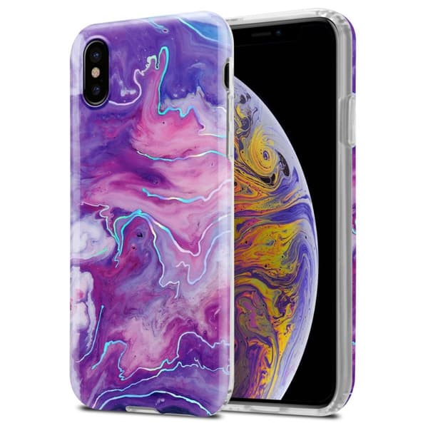 iPhone XS MAX Suojakotelo Suojakuori valmistettu TPU silikoni kuvio mosaiikki Purppura vaaleanpunainen marmori nro. 19