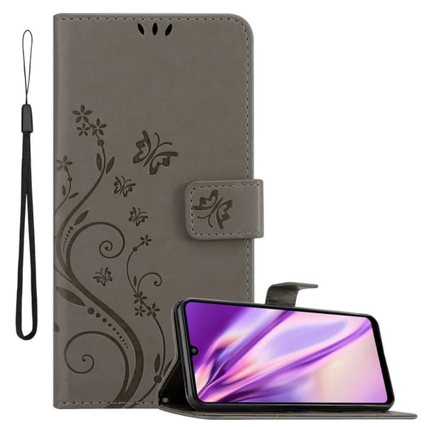 Deksel til Samsung Galaxy A32 4G Lommebokdeksel i blomster design med magnetisk lukking, stativfunksjon og kortplasser BLOMSTER GRÅ