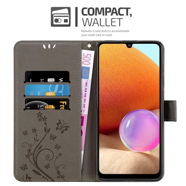 Deksel til Samsung Galaxy A32 4G Lommebokdeksel i blomster design med magnetisk lukking, stativfunksjon og kortplasser