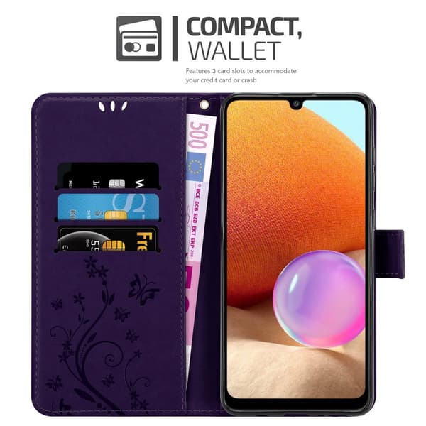 Samsung Galaxy A32 4G Skal Fodral i blomdesign Mobilskydd Case Cover med magnetisk stängning, ståfunktion och kortplatser
