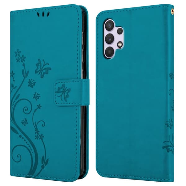 Samsung Galaxy A32 4G Skal Fodral i blomdesign Mobilskydd Case Cover med magnetisk stängning, ståfunktion och kortplatser