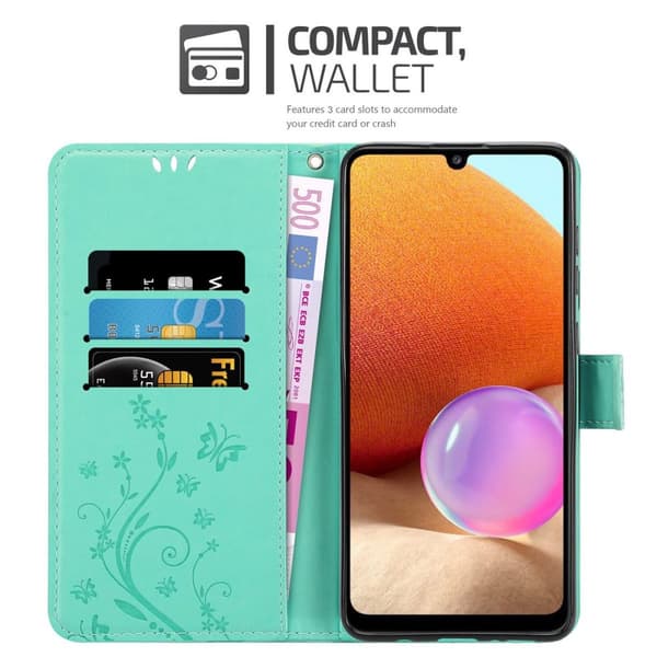 Deksel til Samsung Galaxy A32 4G Lommebokdeksel i blomster design med magnetisk lukking, stativfunksjon og kortplasser
