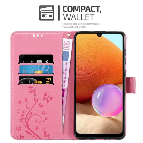 Samsung Galaxy A32 4G Skal Fodral i blomdesign Mobilskydd Case Cover med magnetisk stängning, ståfunktion och kortplatser