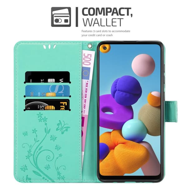 Samsung Galaxy A21s Suojakotelo Suojakuori Lompakkokotelo Matkapuhelinkotelo Kukat jossa on magneettisuljenta, jalusta-toiminto ja korttipaikat