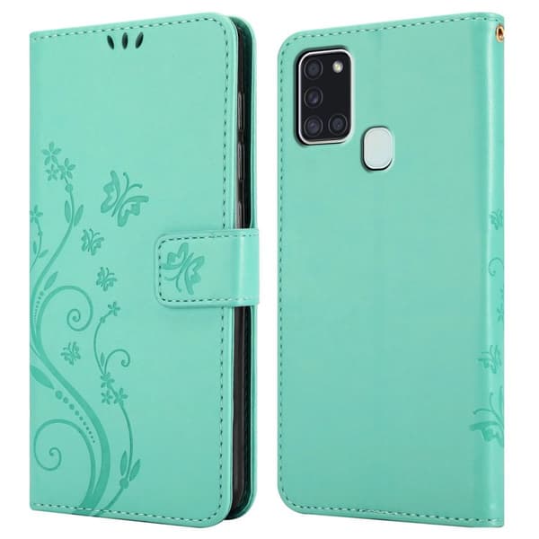 Samsung Galaxy A21s Skal Fodral i blomdesign Mobilskydd Case Cover med magnetisk stängning, ståfunktion och kortplatser