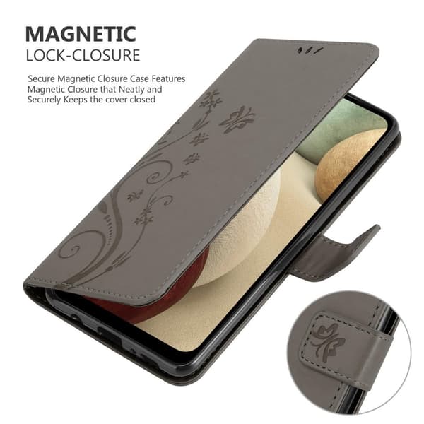 Deksel til Samsung Galaxy A12 / M12 Lommebokdeksel i blomster design med magnetisk lukking, stativfunksjon og kortplasser