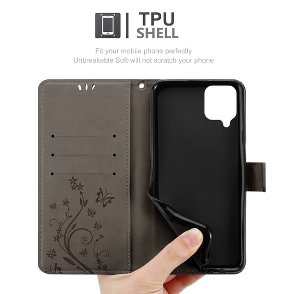 Deksel til Samsung Galaxy A12 / M12 Lommebokdeksel i blomster design med magnetisk lukking, stativfunksjon og kortplasser