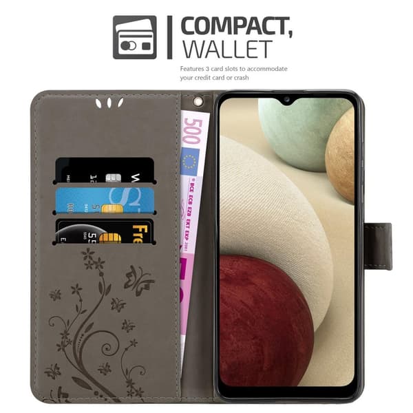 Deksel til Samsung Galaxy A12 / M12 Lommebokdeksel i blomster design med magnetisk lukking, stativfunksjon og kortplasser