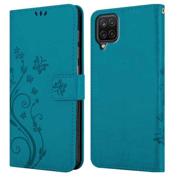 Deksel til Samsung Galaxy A12 / M12 Lommebokdeksel i blomster design med magnetisk lukking, stativfunksjon og kortplasser