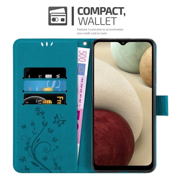 Deksel til Samsung Galaxy A12 / M12 Lommebokdeksel i blomster design med magnetisk lukking, stativfunksjon og kortplasser