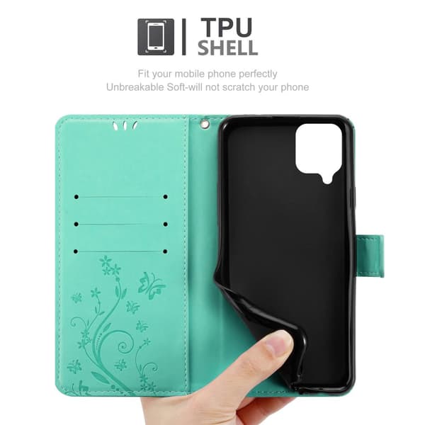 Deksel til Samsung Galaxy A12 / M12 Lommebokdeksel i blomster design med magnetisk lukking, stativfunksjon og kortplasser
