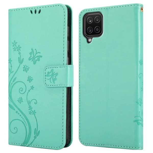 Deksel til Samsung Galaxy A12 / M12 Lommebokdeksel i blomster design med magnetisk lukking, stativfunksjon og kortplasser