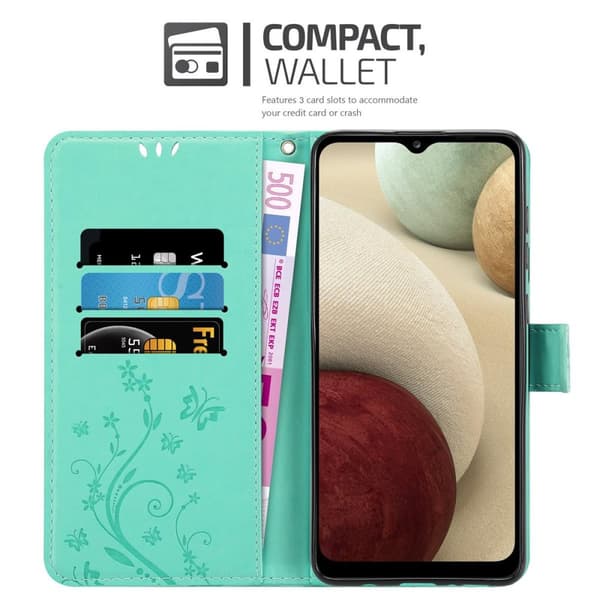 Deksel til Samsung Galaxy A12 / M12 Lommebokdeksel i blomster design med magnetisk lukking, stativfunksjon og kortplasser