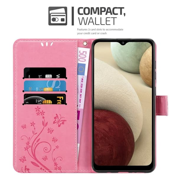 Deksel til Samsung Galaxy A12 / M12 Lommebokdeksel i blomster design med magnetisk lukking, stativfunksjon og kortplasser