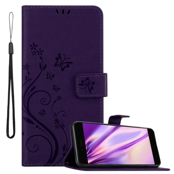 Xiaomi Mi A1 / Mi 5X Skal Fodral i blomdesign Mobilskydd Case Cover med magnetisk stängning, ståfunktion och kortplatser BLOMMIG LILA