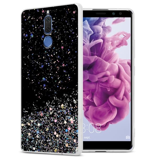 Huawei MATE 10 LITE Suojakuori Suojakotelo joustavasta TPU-silikonista jossa on kimaltelevaa glitteriä Musta glitterillä