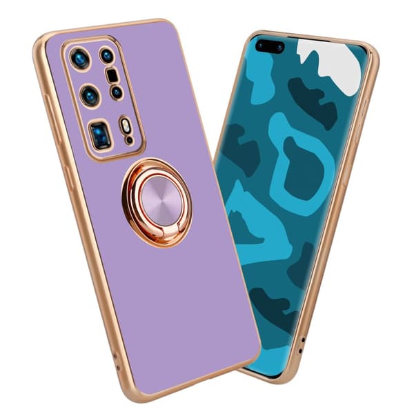 Huawei P40 PRO+ Suojakuori Suojakotelo valmistettu joustavasta TPU silikonista jossa on kameran suojaus ja magneettinen autoteline Kiiltävä vaalea violetti - kulta