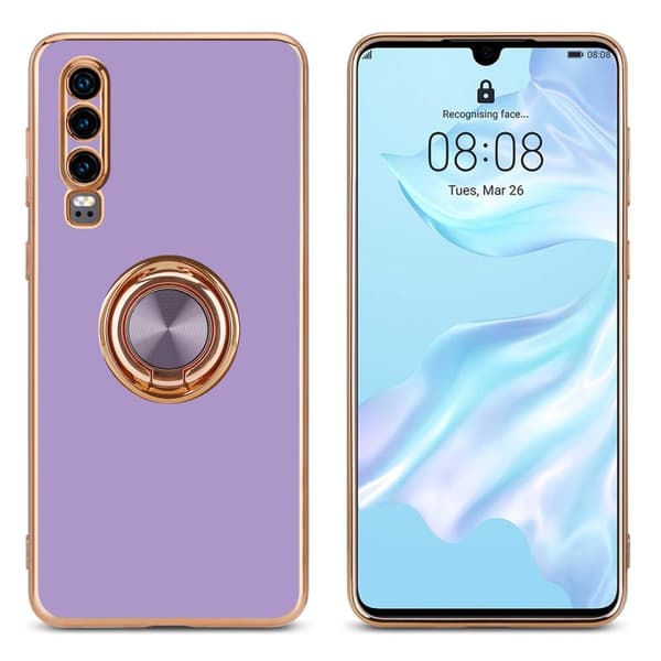 Deksel til Huawei P30 med ring Etui av fleksibel TPU-silikon, med kamerabeskyttelse magnetisk bilholder