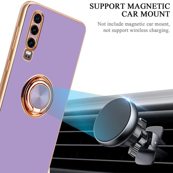 Deksel til Huawei P30 med ring Etui av fleksibel TPU-silikon, med kamerabeskyttelse magnetisk bilholder