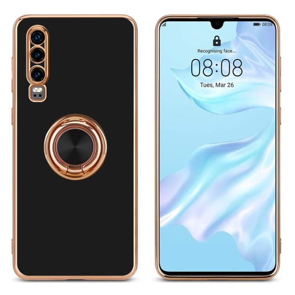 Deksel til Huawei P30 med ring Etui av fleksibel TPU-silikon, med kamerabeskyttelse magnetisk bilholder