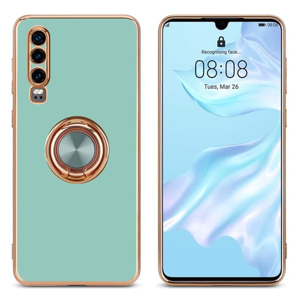 Deksel til Huawei P30 med ring Etui av fleksibel TPU-silikon, med kamerabeskyttelse magnetisk bilholder