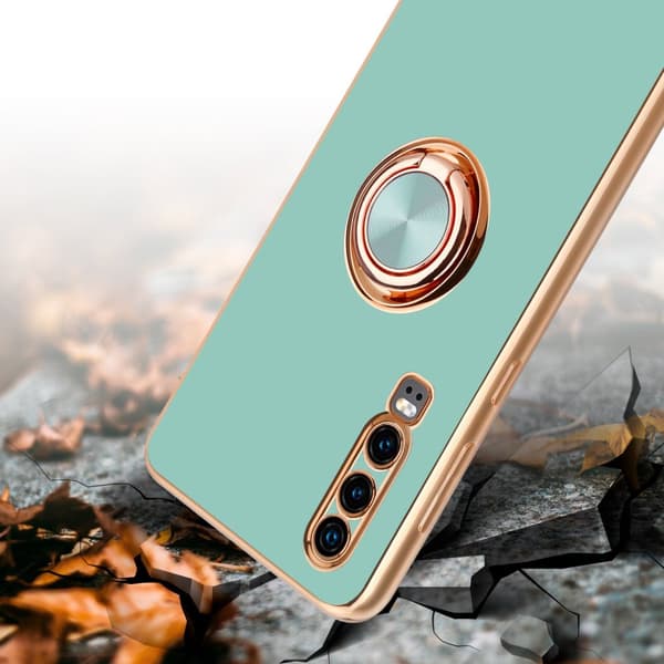Deksel til Huawei P30 med ring Etui av fleksibel TPU-silikon, med kamerabeskyttelse magnetisk bilholder