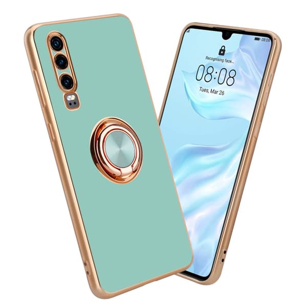Deksel til Huawei P30 med ring Etui av fleksibel TPU-silikon, med kamerabeskyttelse magnetisk bilholder