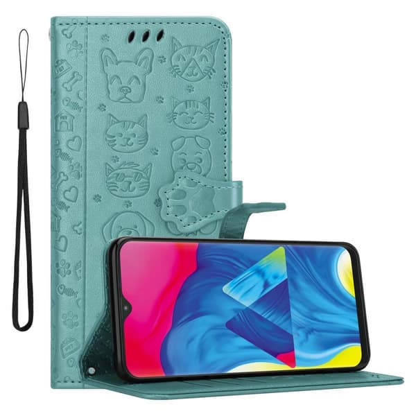 Deksel til Samsung Galaxy A10 / M10 Lommebokdeksel Hunder og Katter Beskyttelsesdeksel med stativfunksjon SKINENDE GRØNN