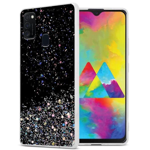 Samsung Galaxy M21 / M30s Skal Fodral Case Cover av flexibelt TPU-silikon med glittrande glitter Svart med Glitter