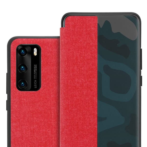 Huawei P40 Skal Plånboksfodral Case Fodral Smart Cover i fiberoptik med ståfunktion RÖD