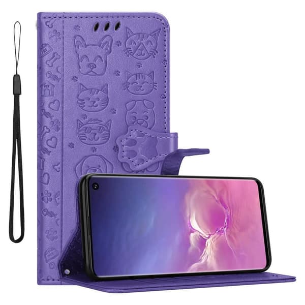 Deksel til Samsung Galaxy S10 4G Lommebokdeksel Hunder og Katter Beskyttelsesdeksel med stativfunksjon