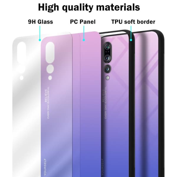 Huawei P20 PRO / P20 PLUS Skal Fodral i två färger av TPU-silikon och baksida av härdat glas Case Cover Mobilskydd