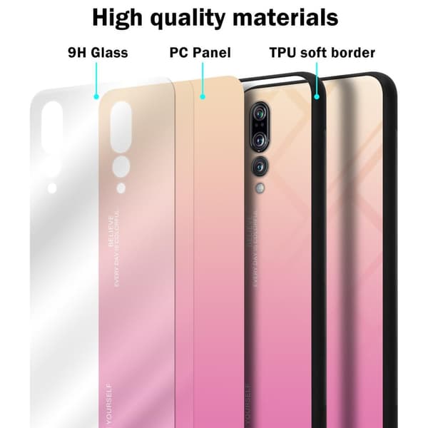 Huawei P20 PRO / P20 PLUS Skal Fodral i två färger av TPU-silikon och baksida av härdat glas Case Cover Mobilskydd