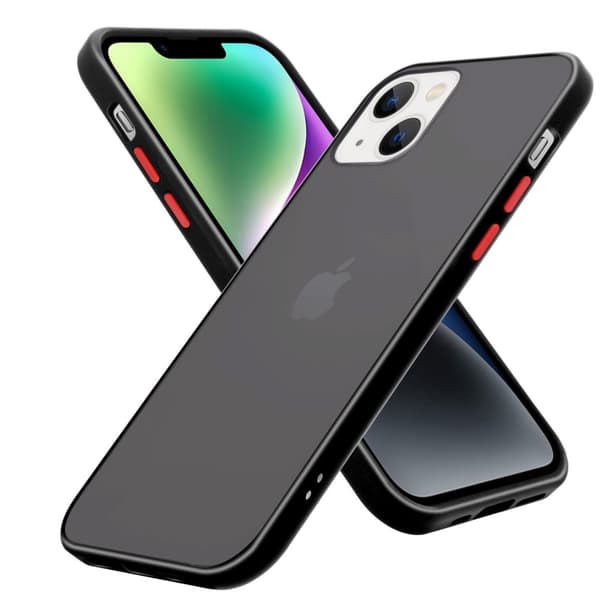 iPhone 14 PLUS Etui Case Cover () Mat Sort - Røde knapper