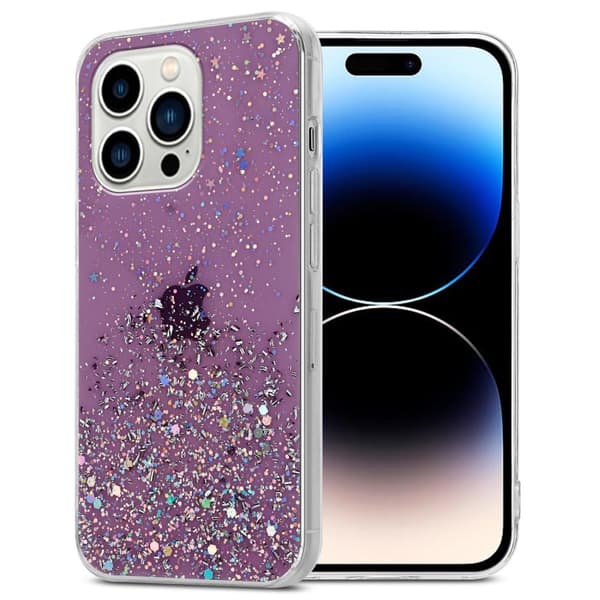 Deksel til iPhone 14 PRO med glitrende glitter Lilla med glitter