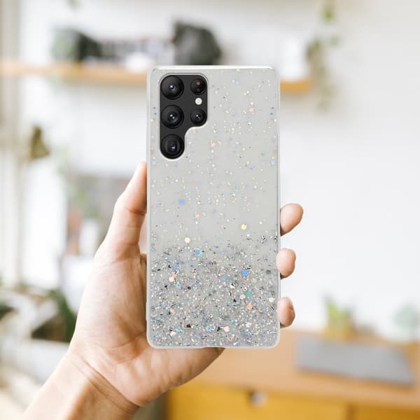 Samsung Galaxy S22 ULTRA Suojakuori Suojakotelo joustavasta TPU-silikonista jossa on kimaltelevaa glitteriä