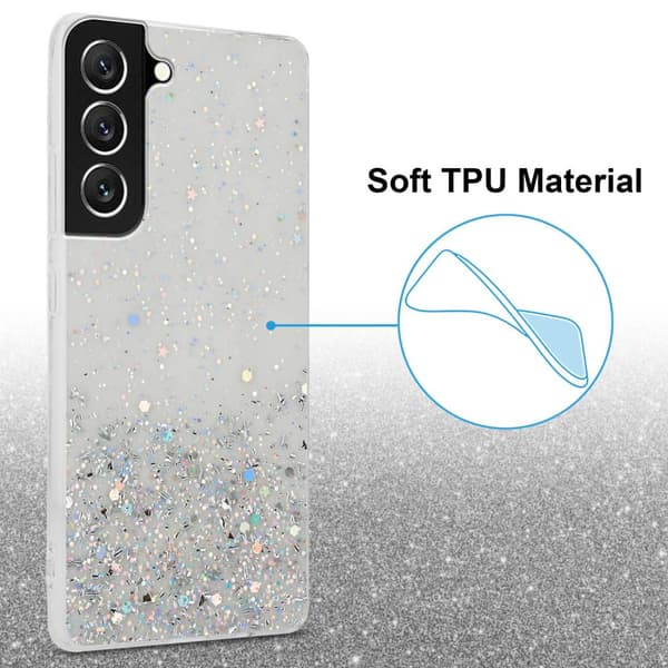 Samsung Galaxy S22 Suojakuori Suojakotelo joustavasta TPU-silikonista jossa on kimaltelevaa glitteriä