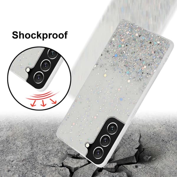Samsung Galaxy S22 Suojakuori Suojakotelo joustavasta TPU-silikonista jossa on kimaltelevaa glitteriä