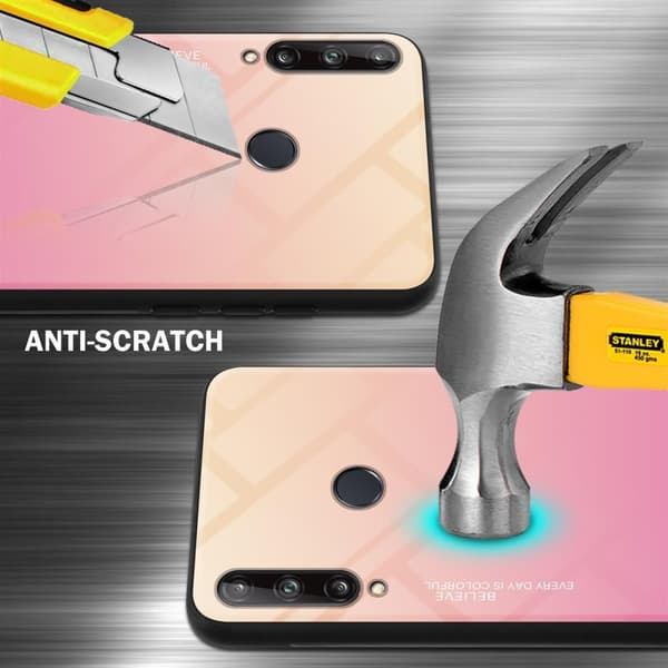 Huawei P40 LITE E Suojakuori Suojakotelo Kaksivärinen joka on valmistettu TPU-silikonista ja jonka takaosa on valmistettu karkaistusta lasista