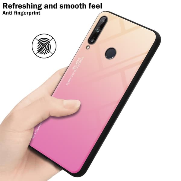 Huawei P40 LITE E Suojakuori Suojakotelo Kaksivärinen joka on valmistettu TPU-silikonista ja jonka takaosa on valmistettu karkaistusta lasista