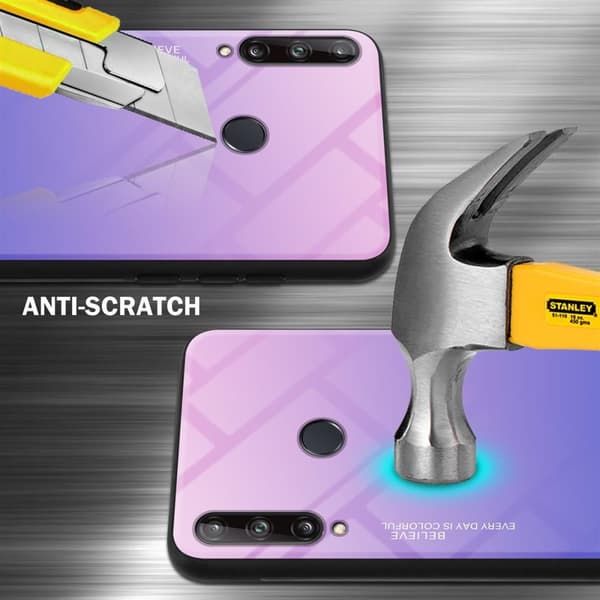 Huawei P40 LITE E Suojakuori Suojakotelo Kaksivärinen joka on valmistettu TPU-silikonista ja jonka takaosa on valmistettu karkaistusta lasista