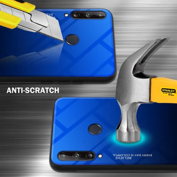 Huawei P40 LITE E Suojakuori Suojakotelo Kaksivärinen joka on valmistettu TPU-silikonista ja jonka takaosa on valmistettu karkaistusta lasista