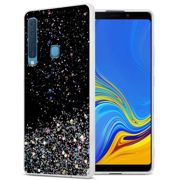 Samsung Galaxy A9 2018 Suojakuori Suojakotelo joustavasta TPU-silikonista jossa on kimaltelevaa glitteriä Musta glitterillä