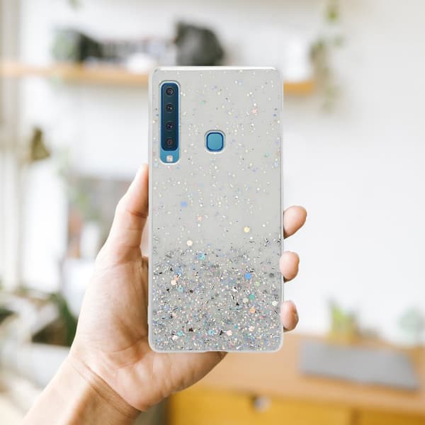 Samsung Galaxy A9 2018 Suojakuori Suojakotelo joustavasta TPU-silikonista jossa on kimaltelevaa glitteriä