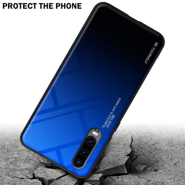 Huawei P30 Suojakuori Suojakotelo Kaksivärinen joka on valmistettu TPU-silikonista ja jonka takaosa on valmistettu karkaistusta lasista