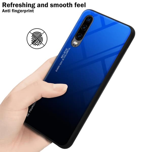 Huawei P30 Suojakuori Suojakotelo Kaksivärinen joka on valmistettu TPU-silikonista ja jonka takaosa on valmistettu karkaistusta lasista