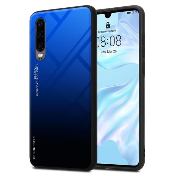 Huawei P30 Suojakuori Suojakotelo Kaksivärinen joka on valmistettu TPU-silikonista ja jonka takaosa on valmistettu karkaistusta lasista